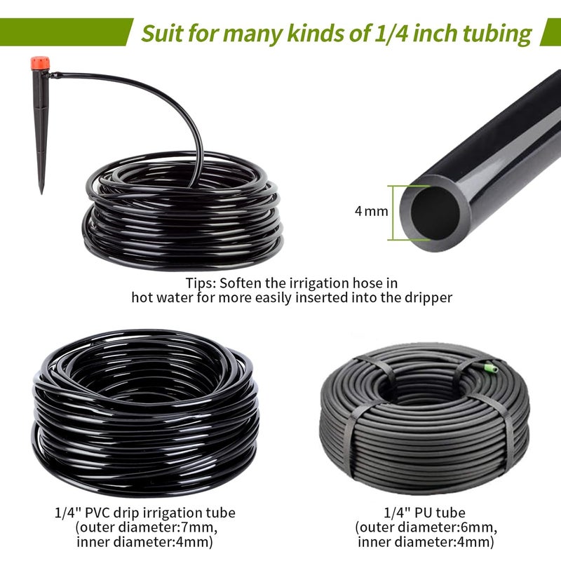 Hakioi 50 pcs Drip Irrigation Emitters Drip Emitters for 1/4" Drip Irrigation Tubing Adjustable 360 Degree Water Flow Irrigation Drip Heads Drip Irrigation Spray Emitters for Flower Plant Watering System - Image 4